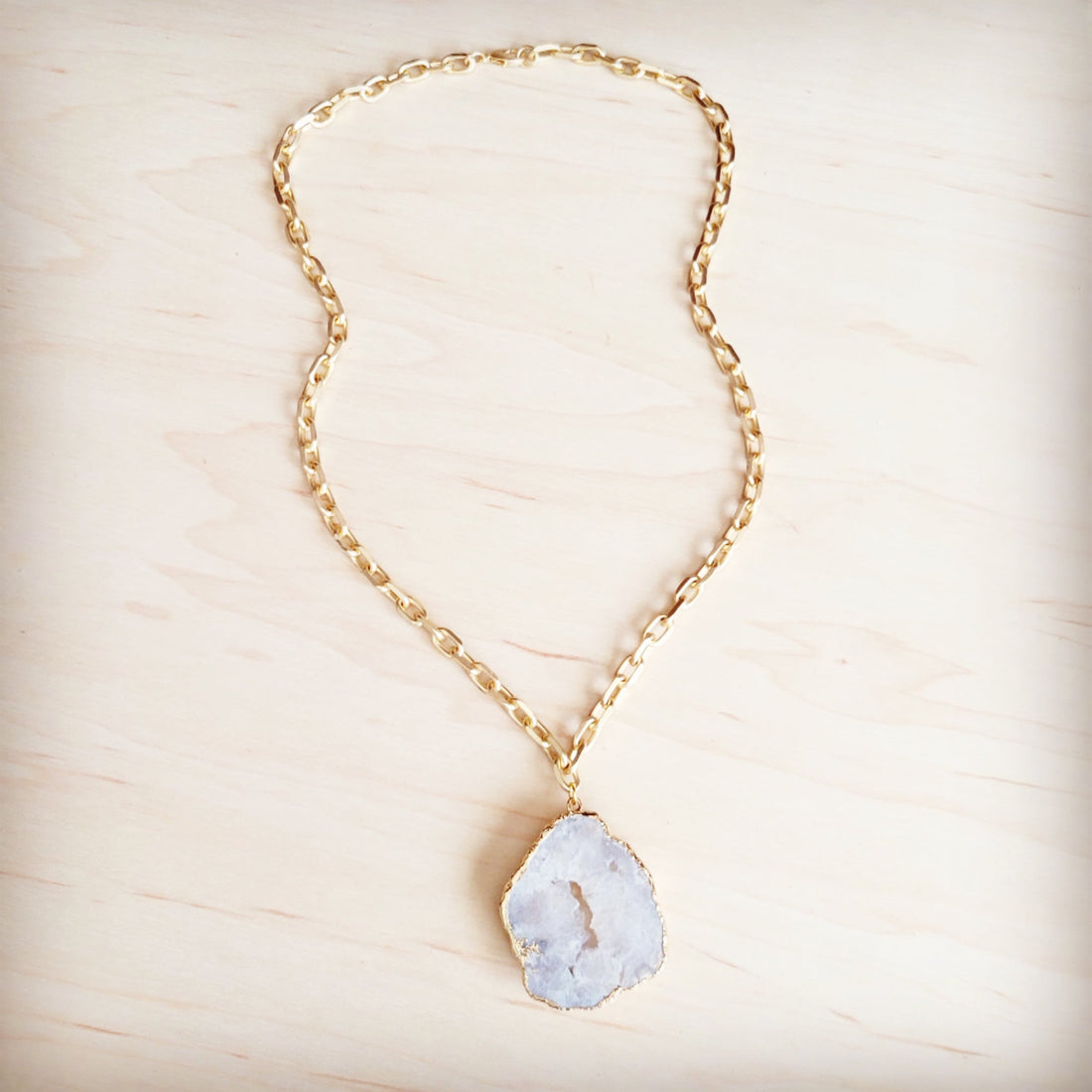 Matte Gold Gilded Agate Pendant Necklace on Oval Link Chain - Image 2