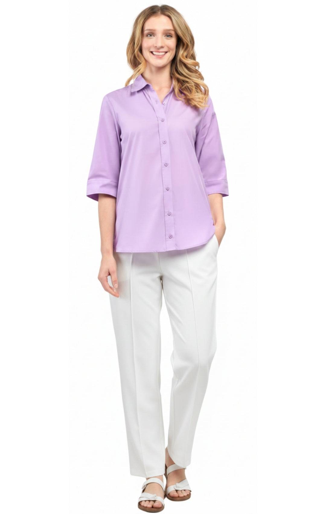 Women's 3/4 Sleeve Button-Down Camp Shirt Regular Fit