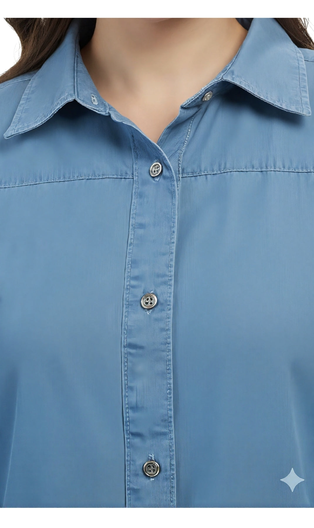 Women's Long Sleeve Denim Tunic Top in Blue Button Down Shirt
