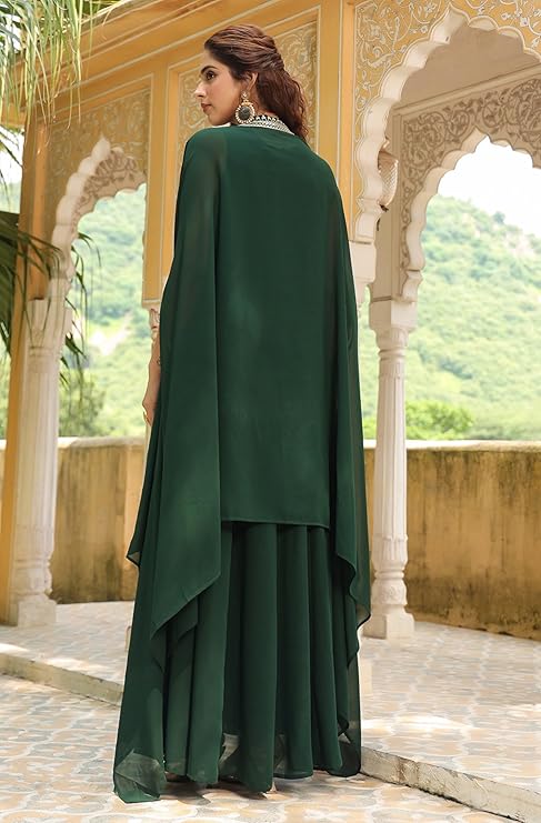 Green Georgette Embroidered Anarkali Suit with Shrug
