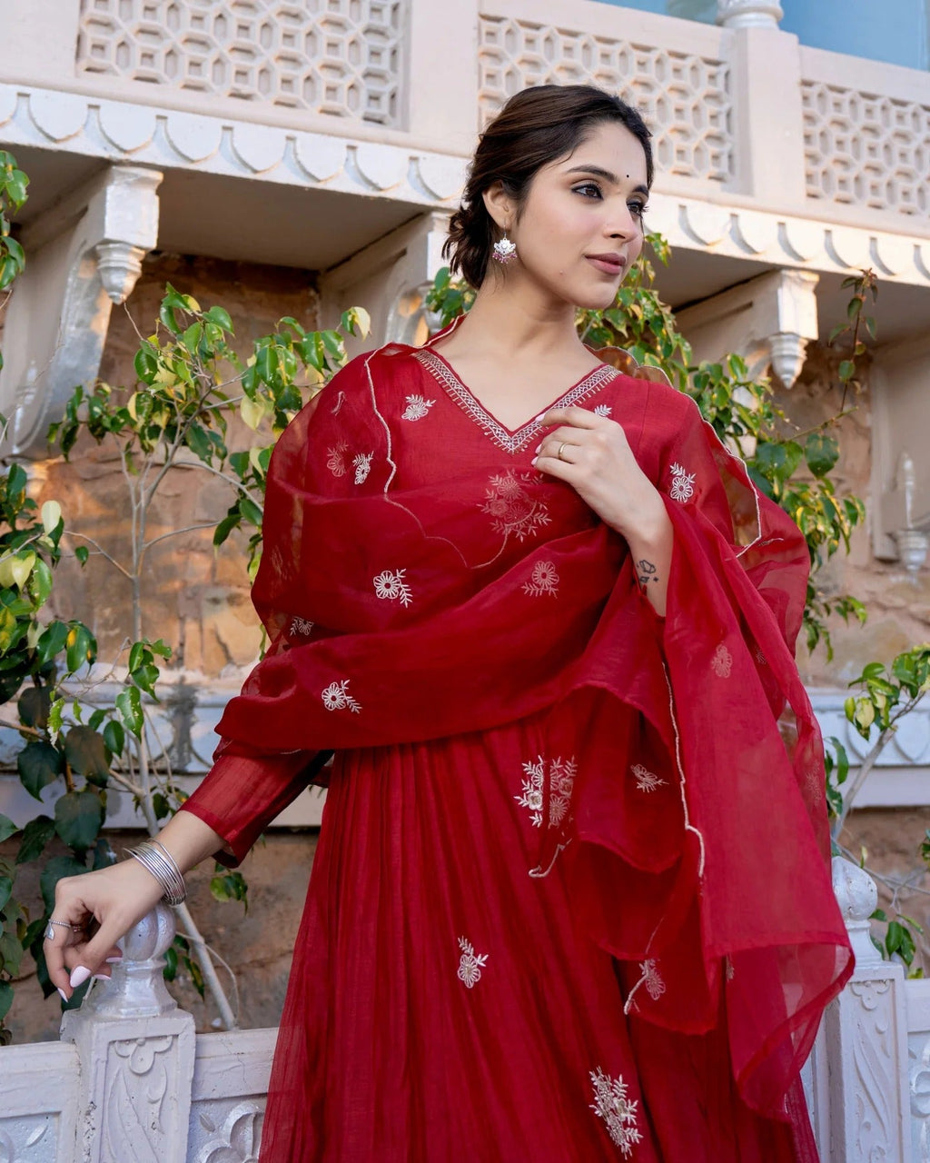 Red Chanderi Silk Embroidered Salwar Suit for Weddings