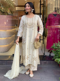 Off White Art Silk Salwar Suit with festive embroidery and gota patti.