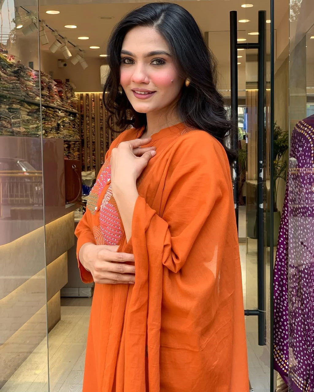 Orange Rayon Embroidered Salwar Suit with Gota Patti Details