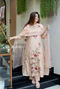 Light peach Chanderi silk salwar suit with detailed gota patti embroidery for festive occasions