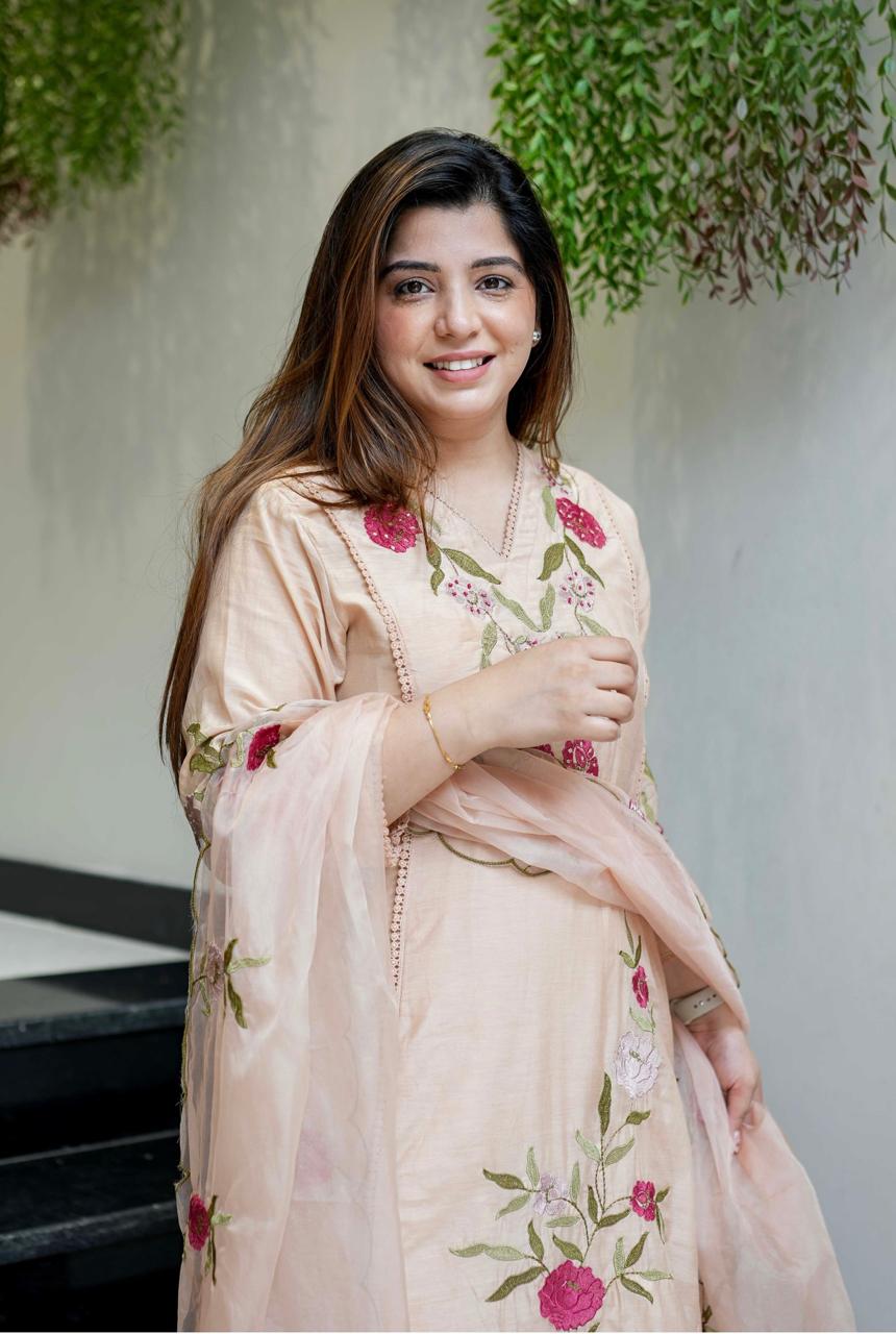 Light Peach Chanderi Silk Salwar Suit with Gota Patti Embroidery