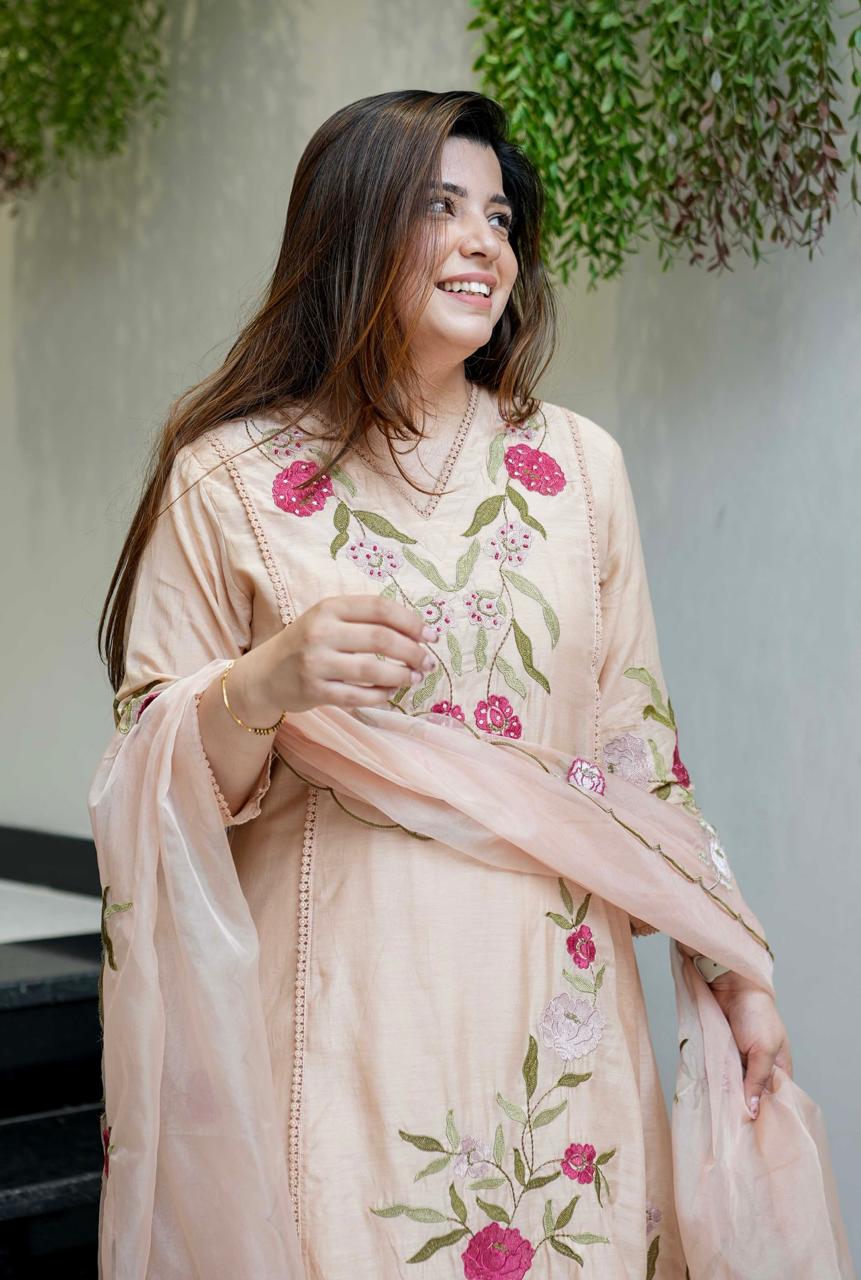 Light Peach Chanderi Silk Salwar Suit with Gota Patti Embroidery