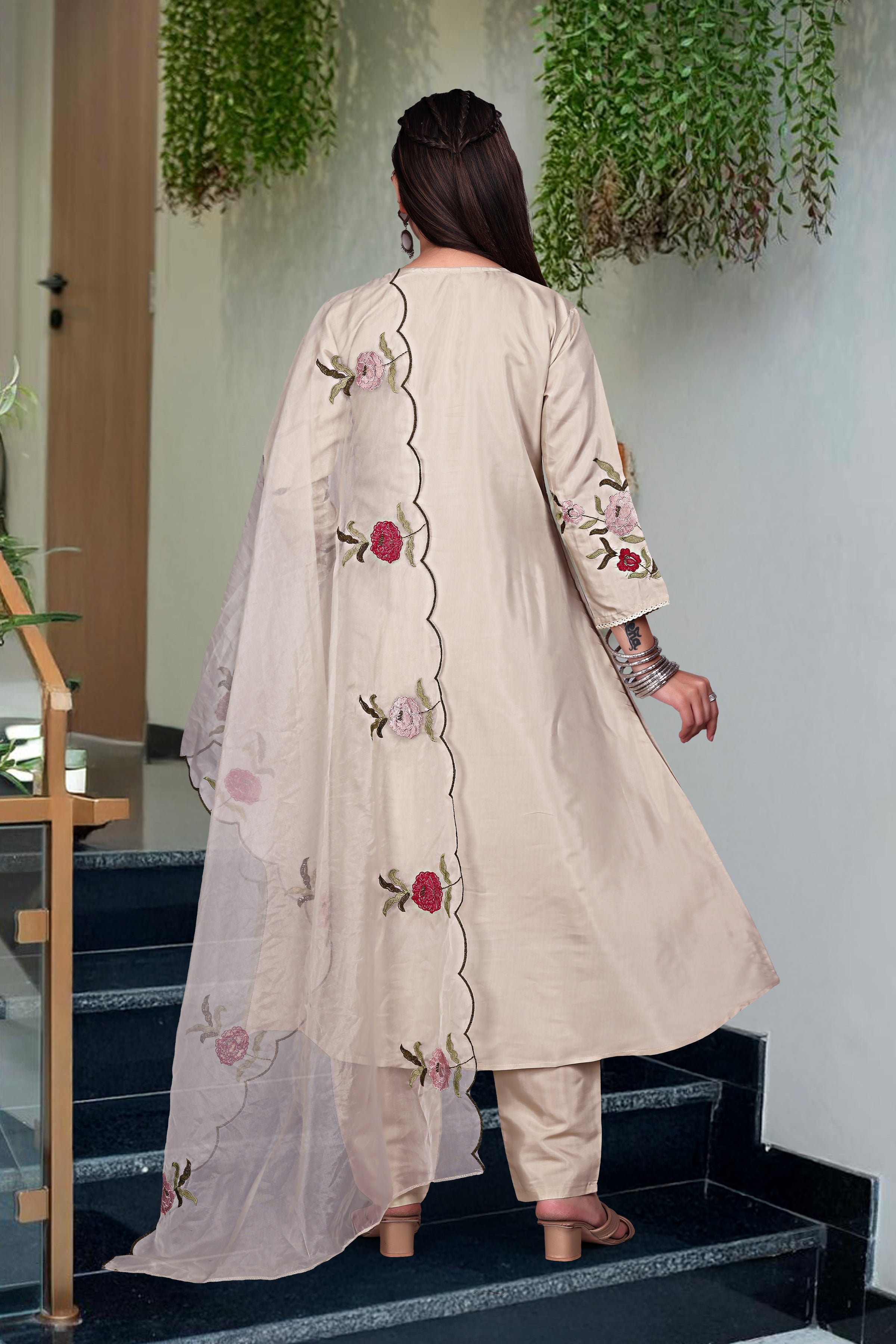 Light Peach Chanderi Silk Salwar Suit with Gota Patti Embroidery