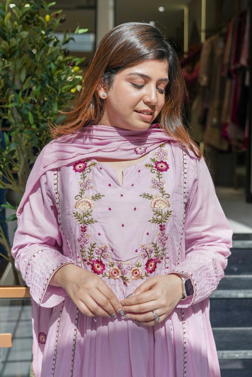 Light Pink Chanderi Silk Embroidered Salwar Suit Set