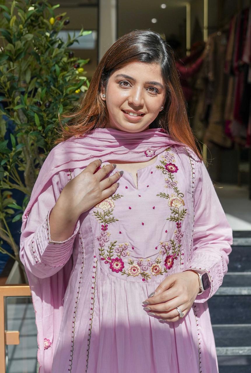 Light Pink Chanderi Silk Embroidered Salwar Suit Set