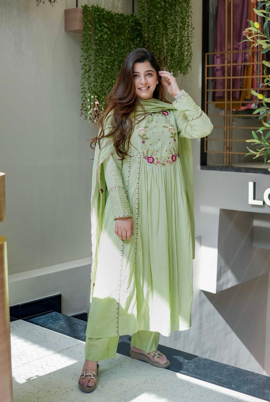 Light Green Chanderi Silk Embroidered Salwar Suit for Weddings