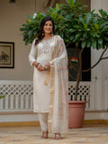 Off white Roman silk salwar suit with elegant embroidery and gota patti detail