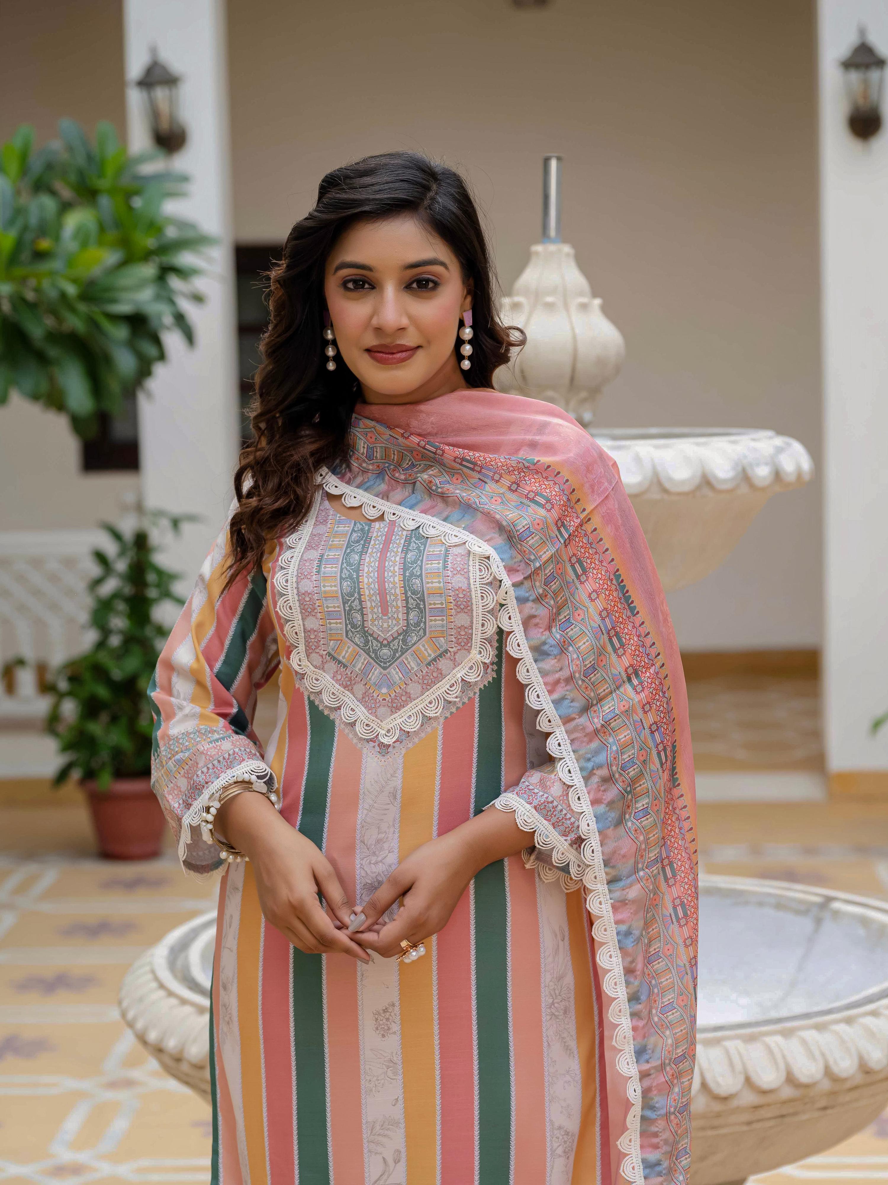 Orange Rayon Embroidered Salwar Suit for Festive Wear