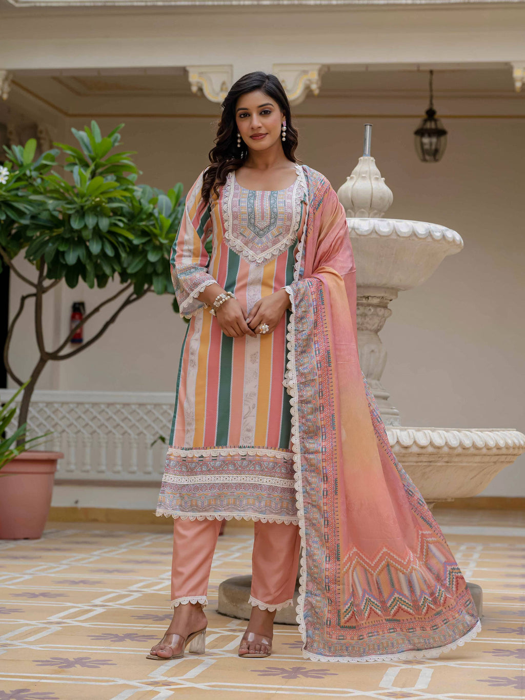 Orange Rayon Embroidered Salwar Suit for Festive Wear