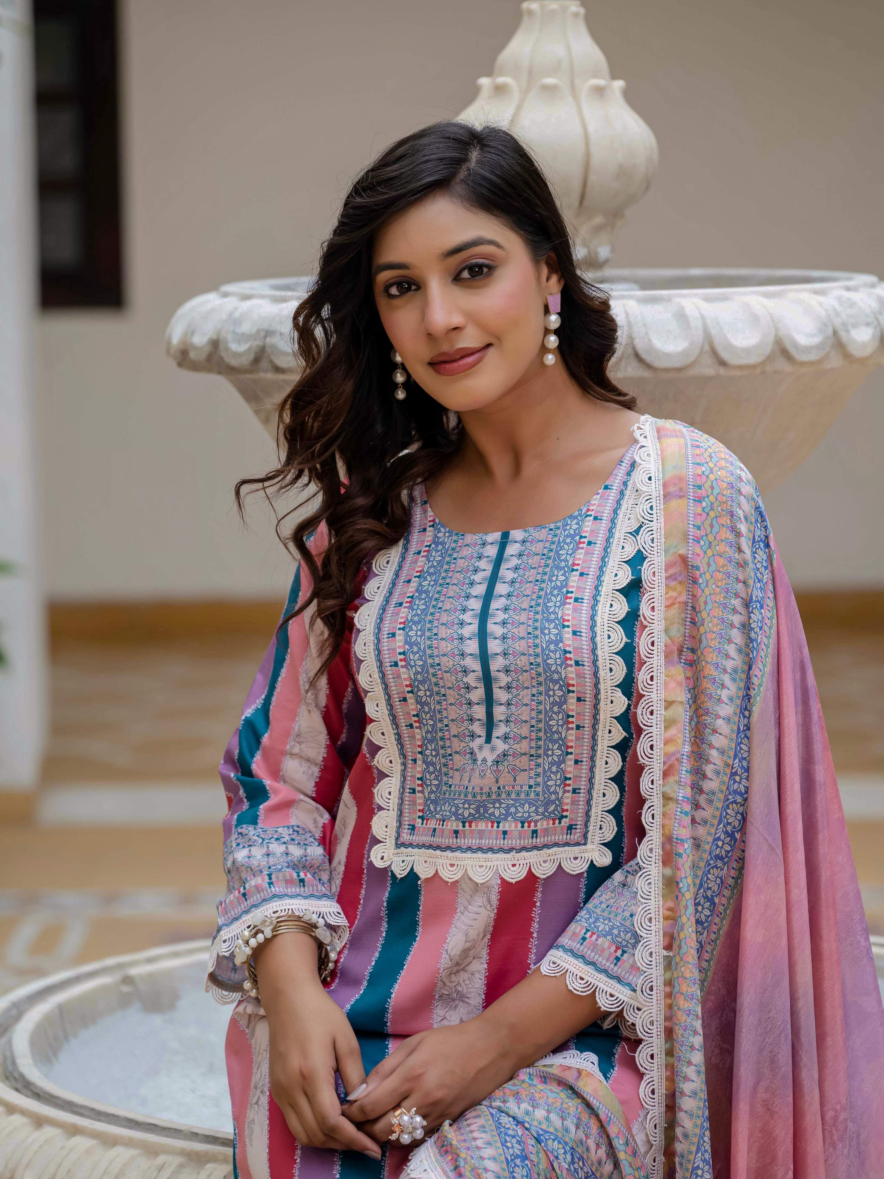 Pink Rayon Embroidered Salwar Suit for Festive Wear