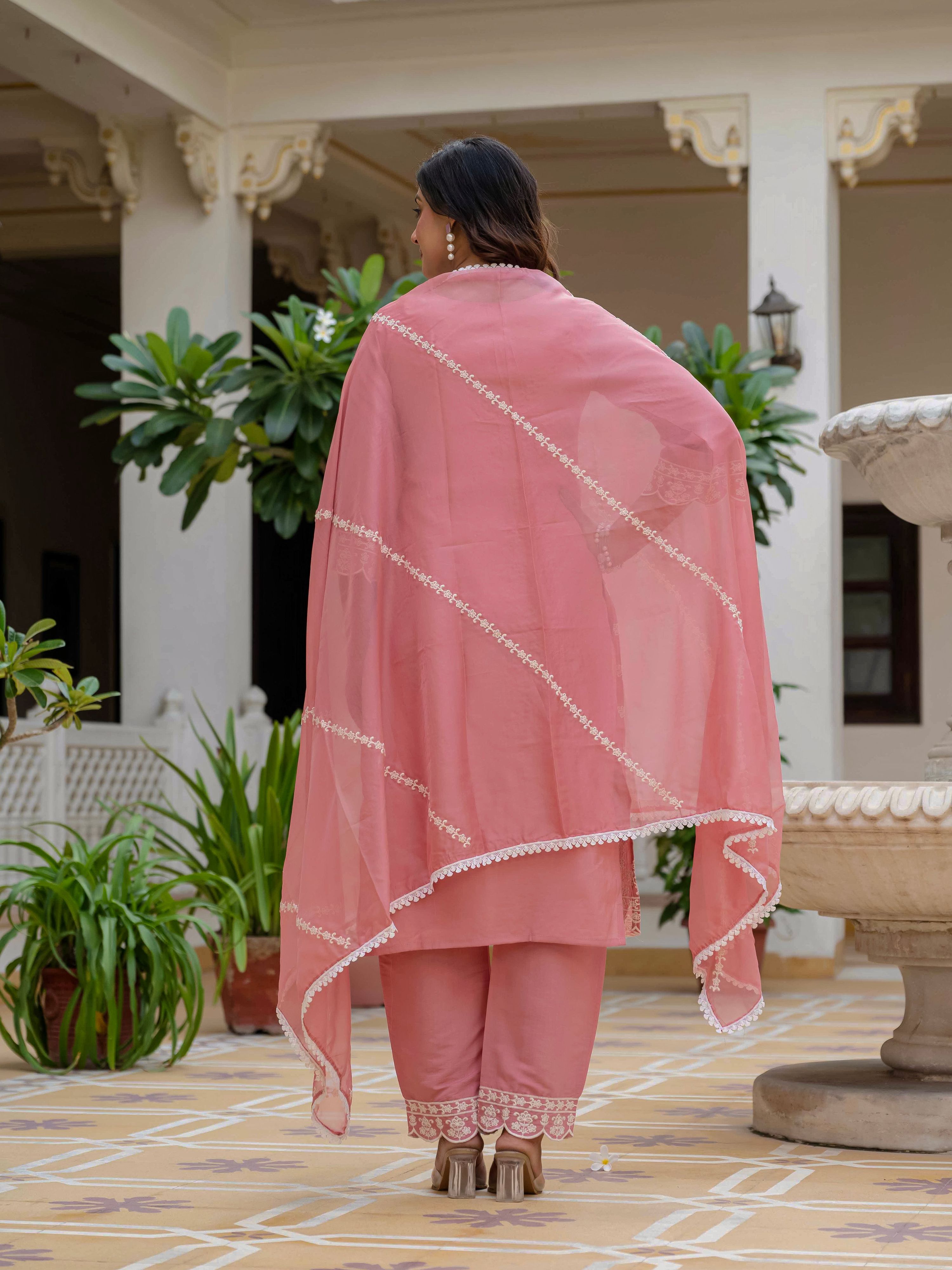 Light Pink Roman Silk Embroidered Salwar Suit