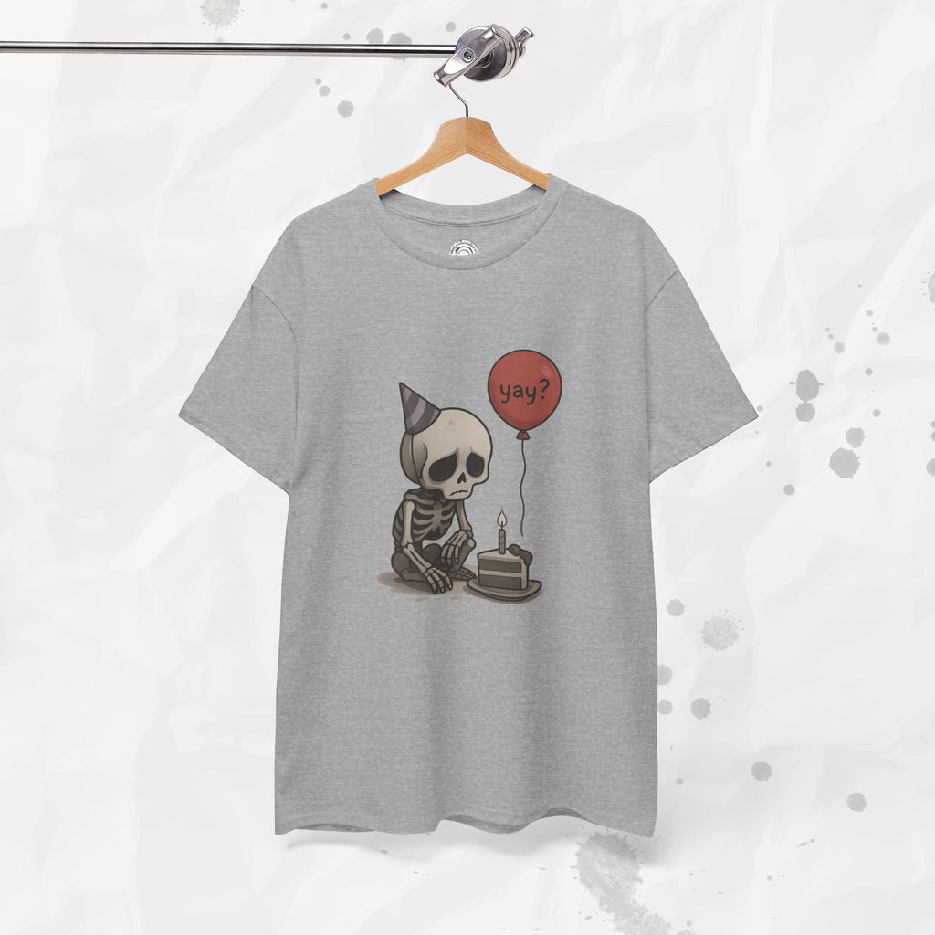 Yay? Skeleton Birthday Graphic T-Shirt - Available in Grey and Red - Image 20