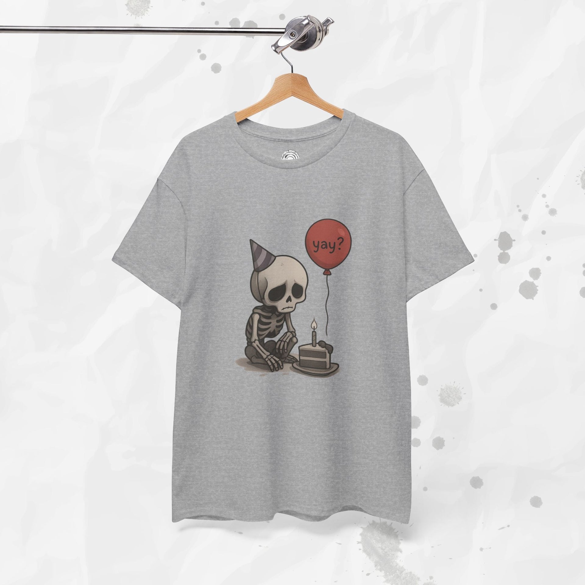 Yay? Skeleton Birthday Graphic T-Shirt - Available in Grey and Red - Image 20