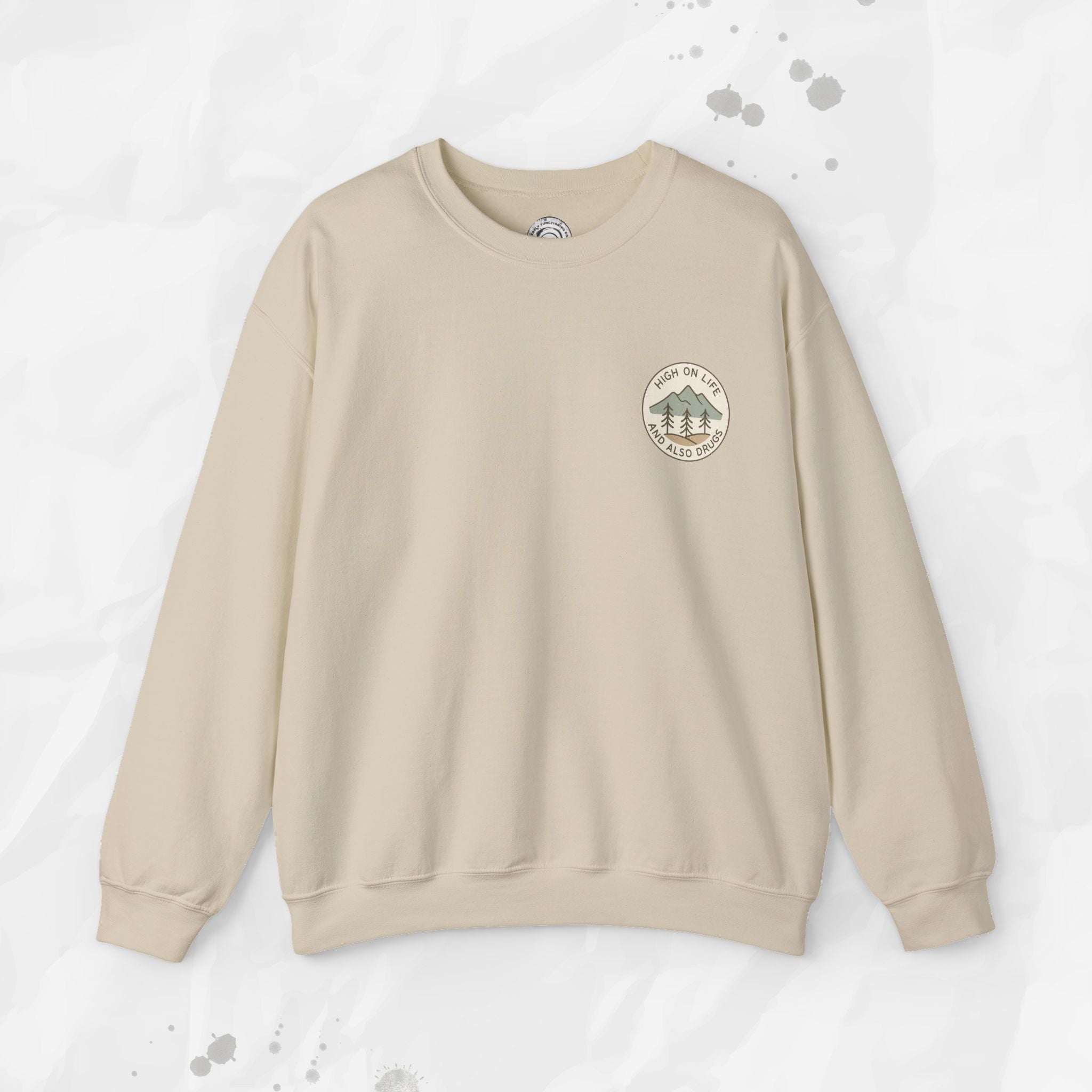 High on Life (and Also Drugs) – Crewneck Sweatshirt (Pocket Print)