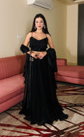 Black Fendy Satin Crush Lehenga Choli set with matching dupatta