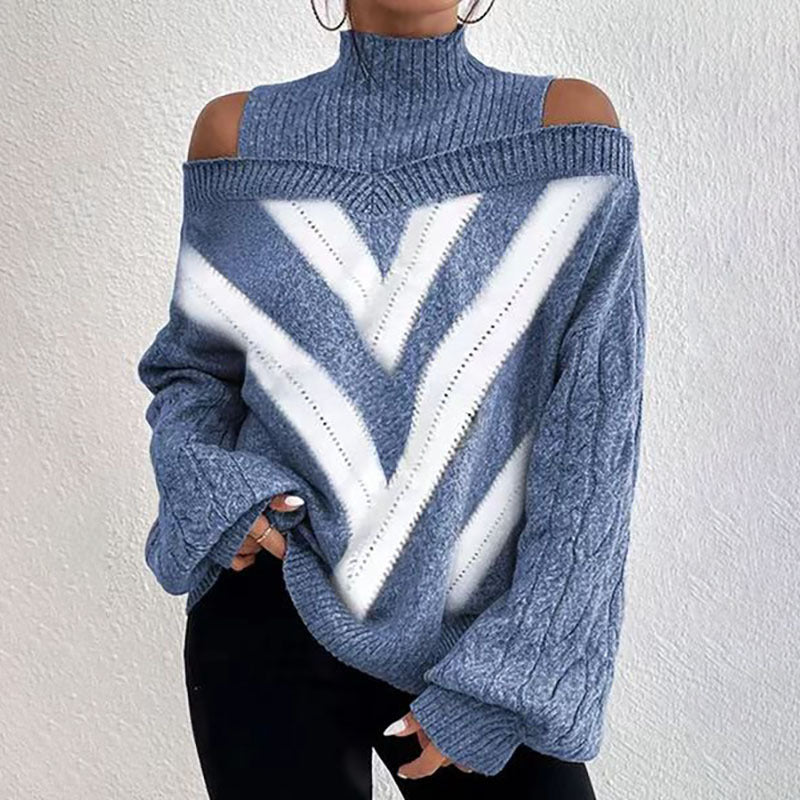 Women's Off-Shoulder Turtleneck Long Sleeve Knit Sweater