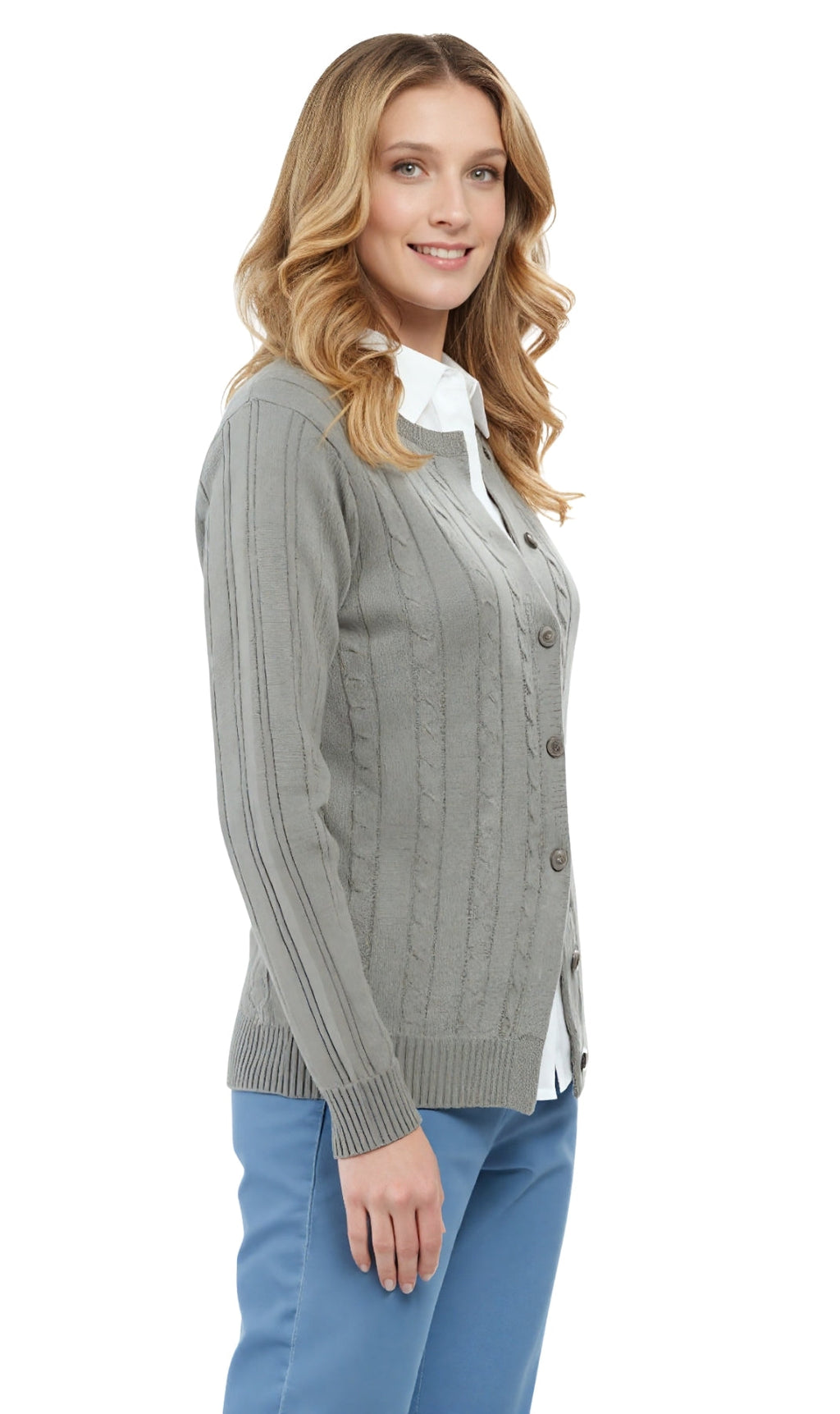 Women's Classic Cable Knit Button Front Cardigan Longline