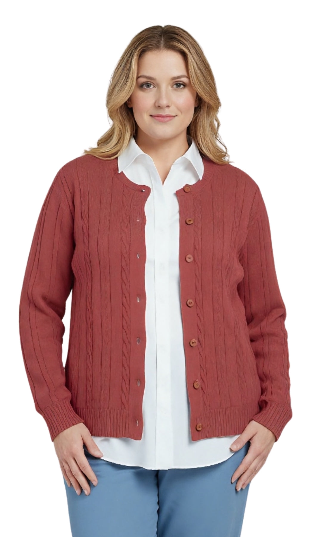 Women's Classic Cable Knit Button Front Cardigan Longline