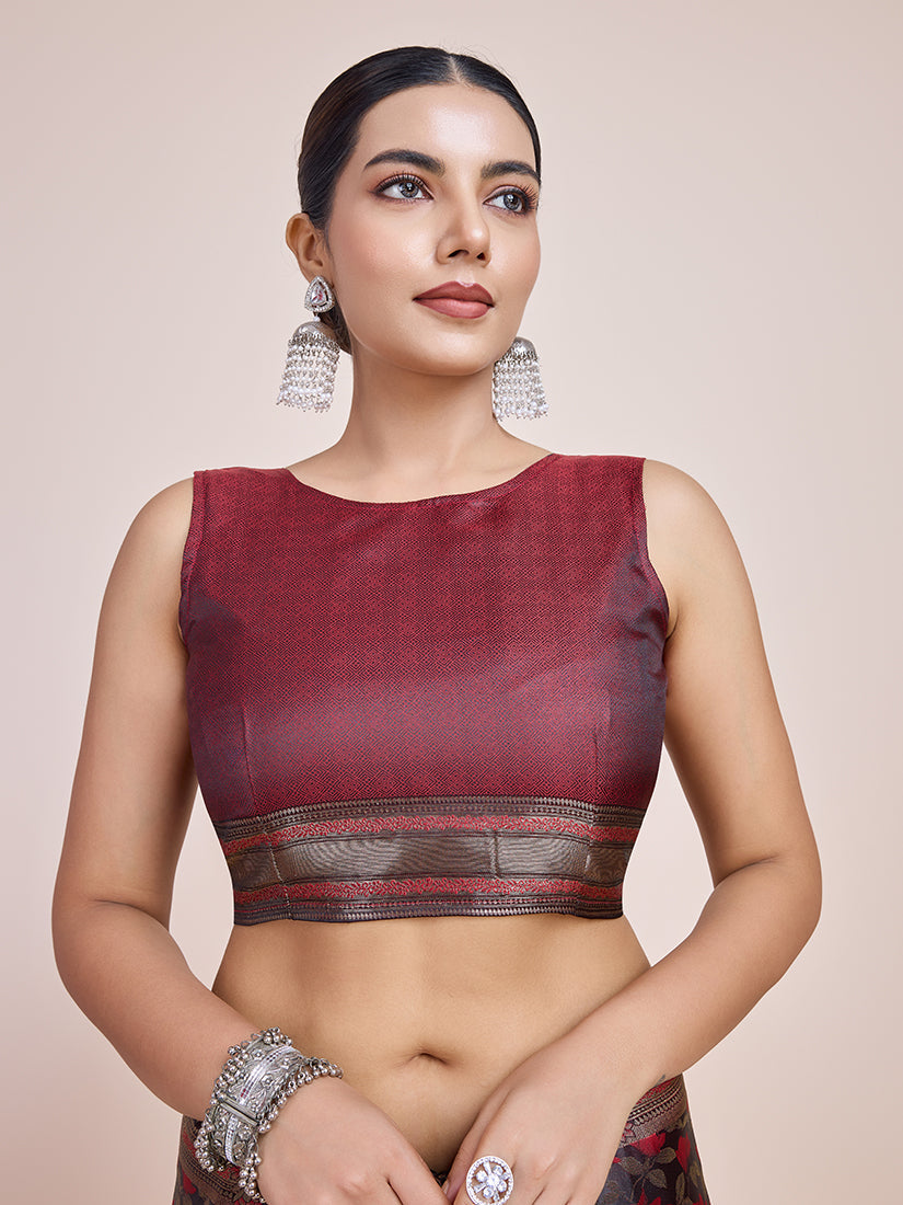 Maroon Banarasi Satin Silk Designer Saree with Zari Weave