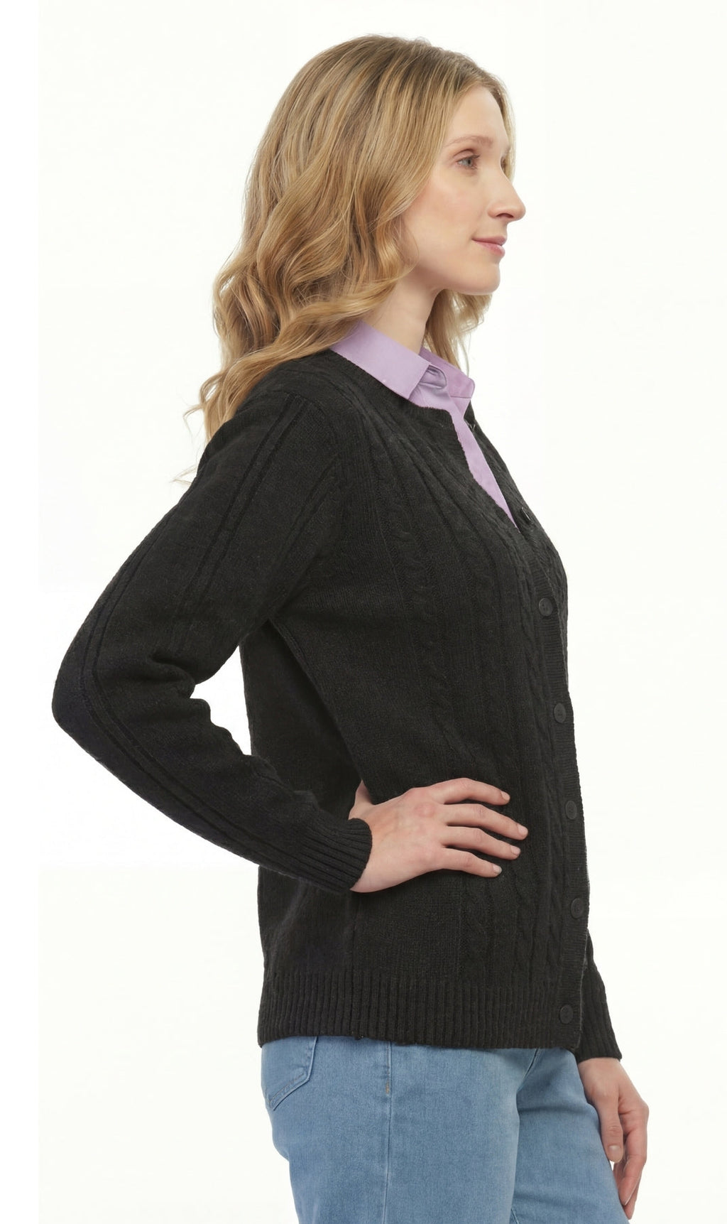 Women's Classic Cable Knit Button Front Cardigan Longline