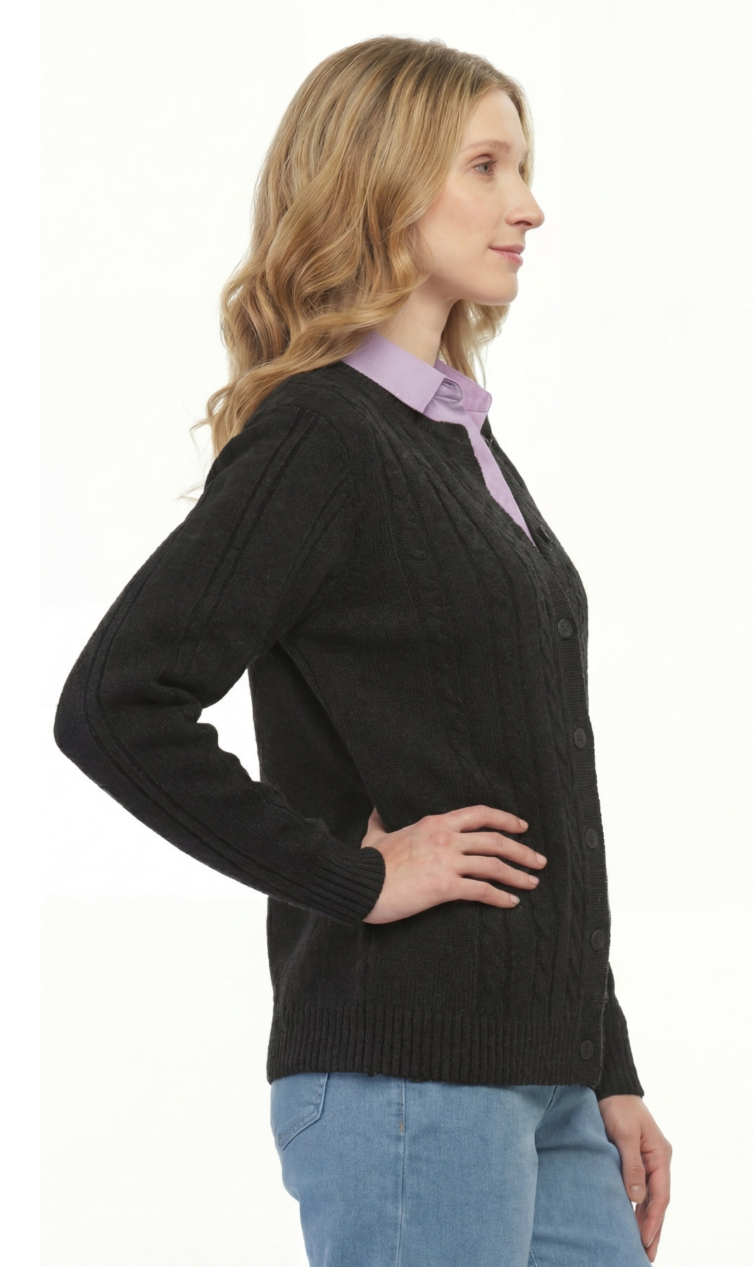 Women's Classic Cable Knit Button Front Cardigan Longline
