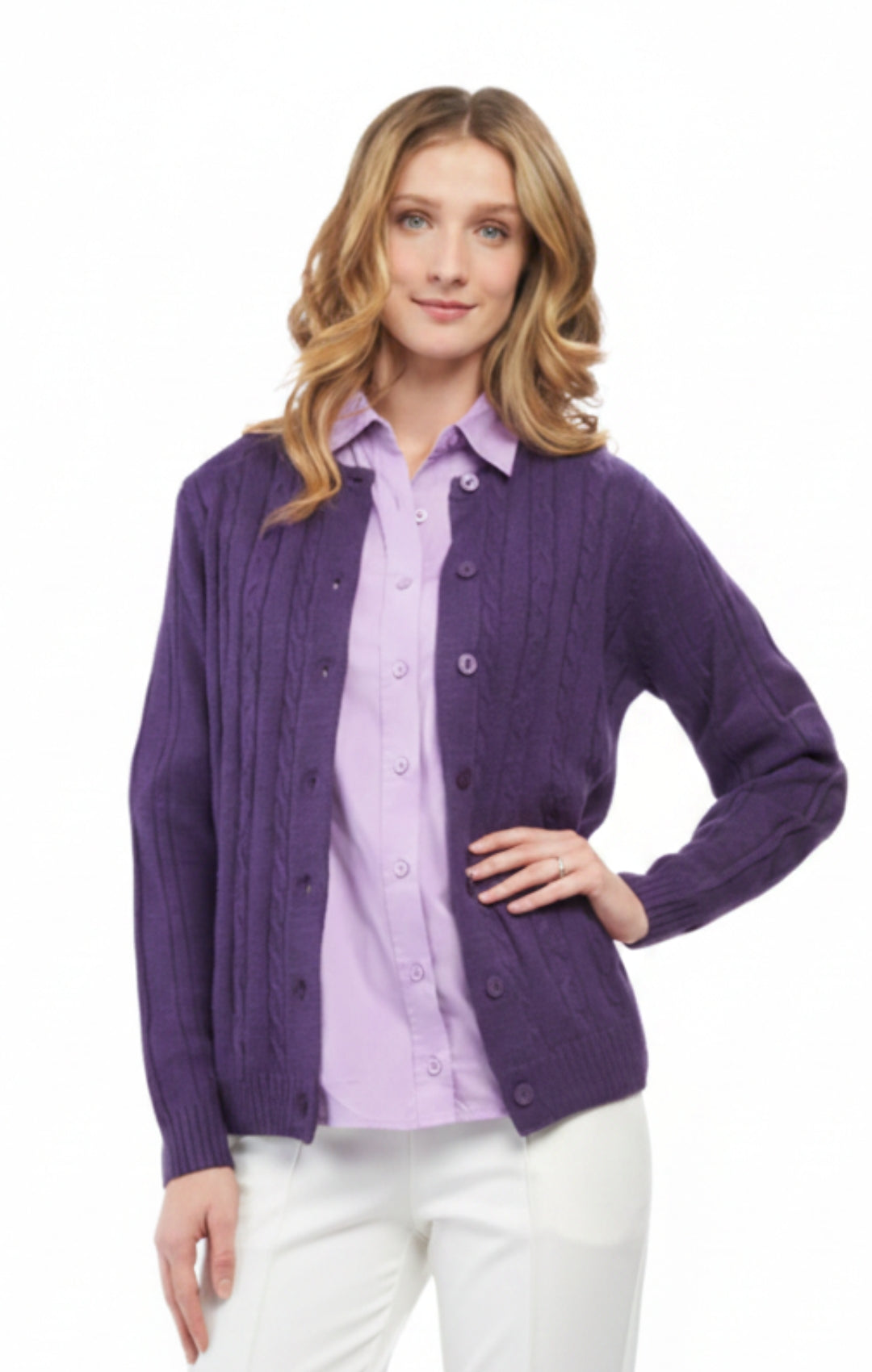 Women's Classic Cable Knit Button Front Cardigan Longline