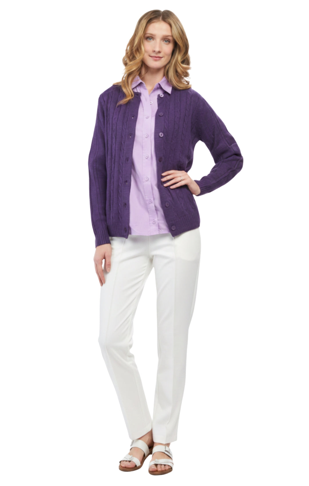 Women's Classic Cable Knit Button Front Cardigan Longline