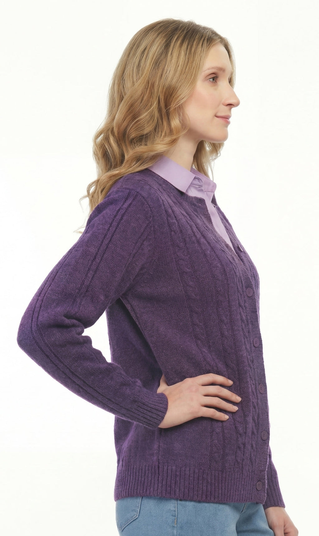 Women's Classic Cable Knit Button Front Cardigan Longline