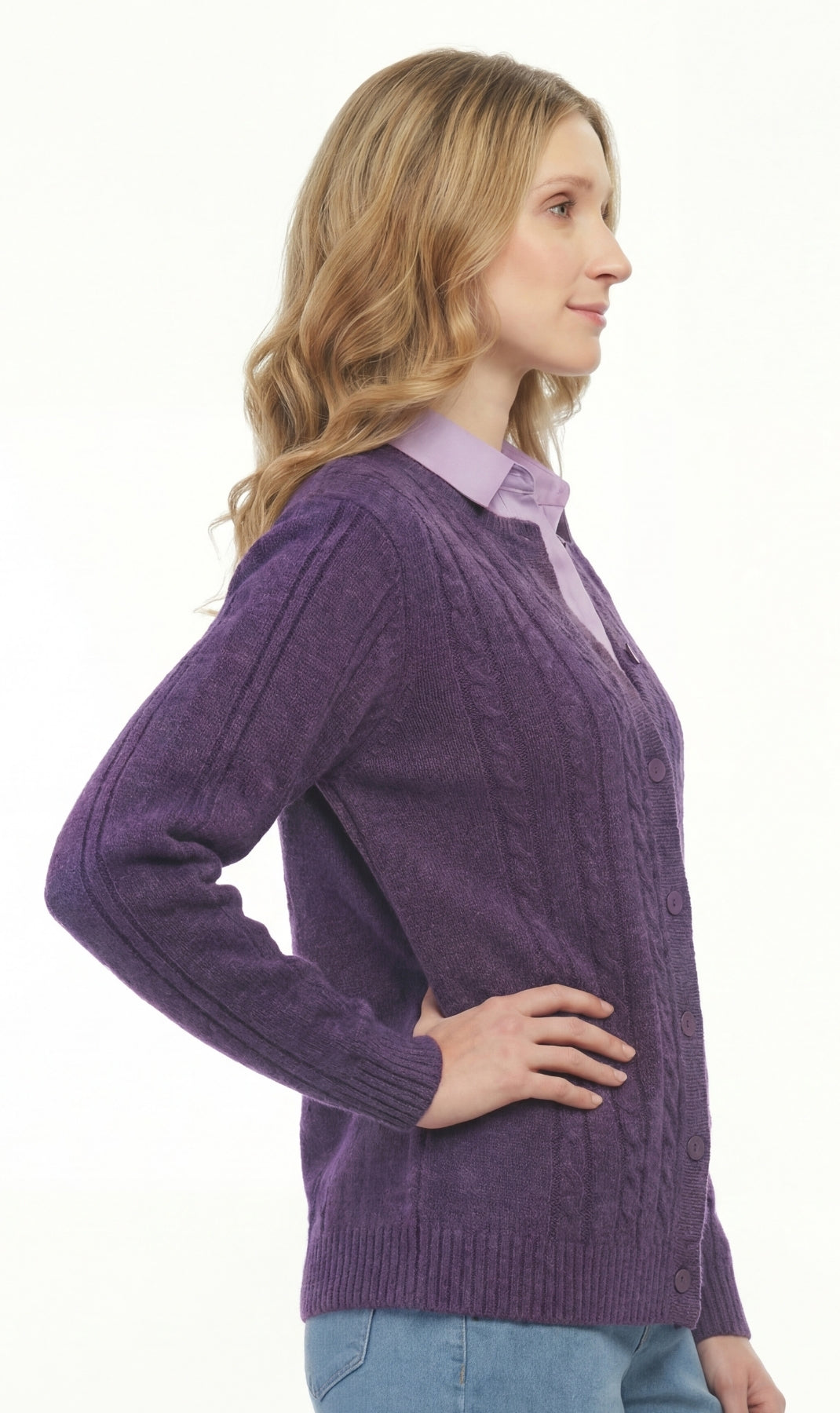 Women's Classic Cable Knit Button Front Cardigan Longline