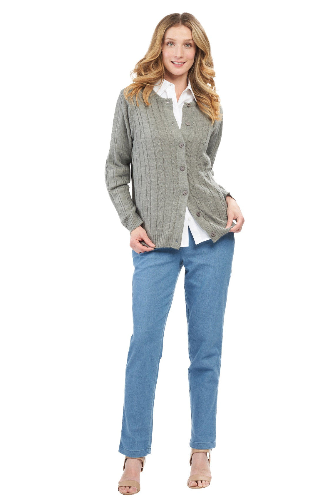 Women's Classic Cable Knit Button Front Cardigan Longline