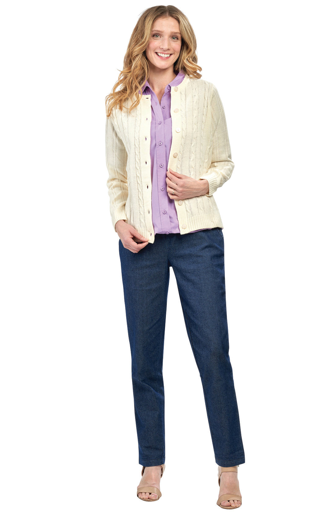 Women's Classic Cable Knit Button Front Cardigan Longline