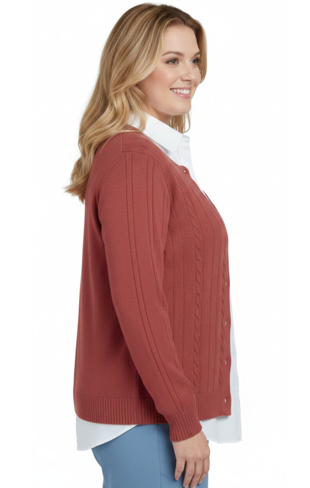 Women's Classic Cable Knit Button Front Cardigan Longline