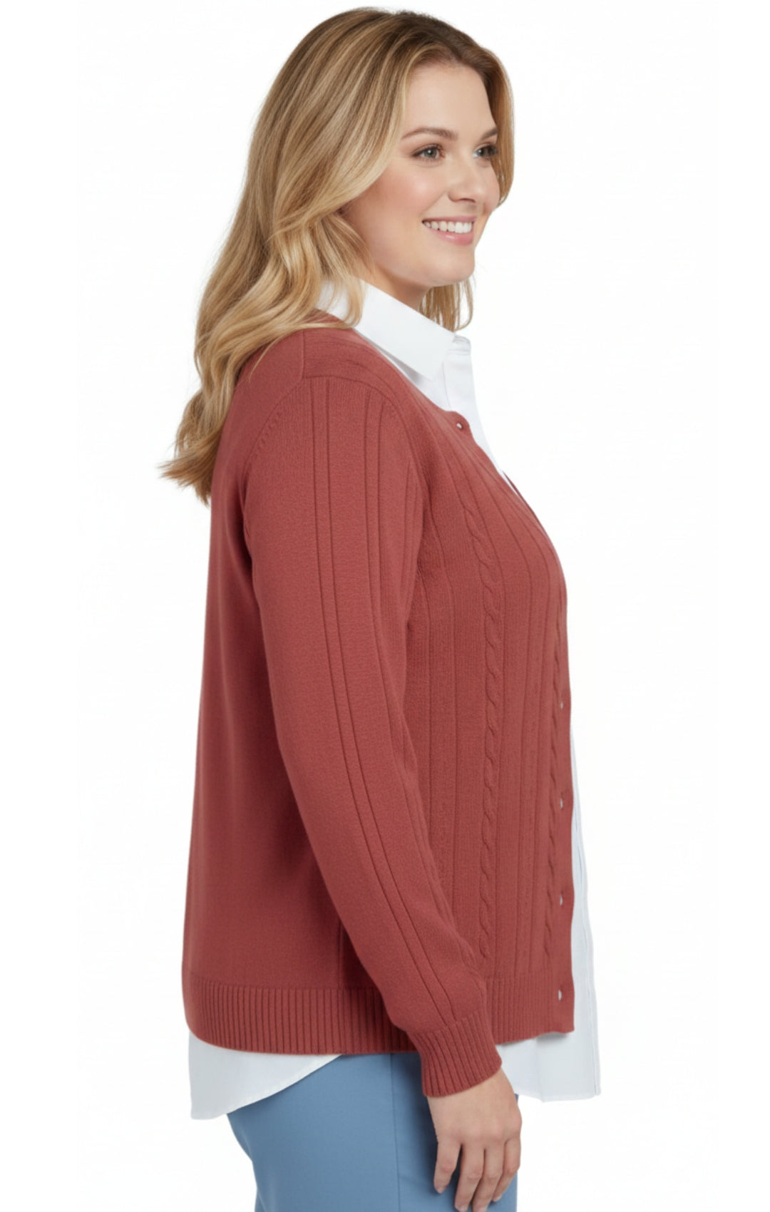 Women's Classic Cable Knit Button Front Cardigan Longline