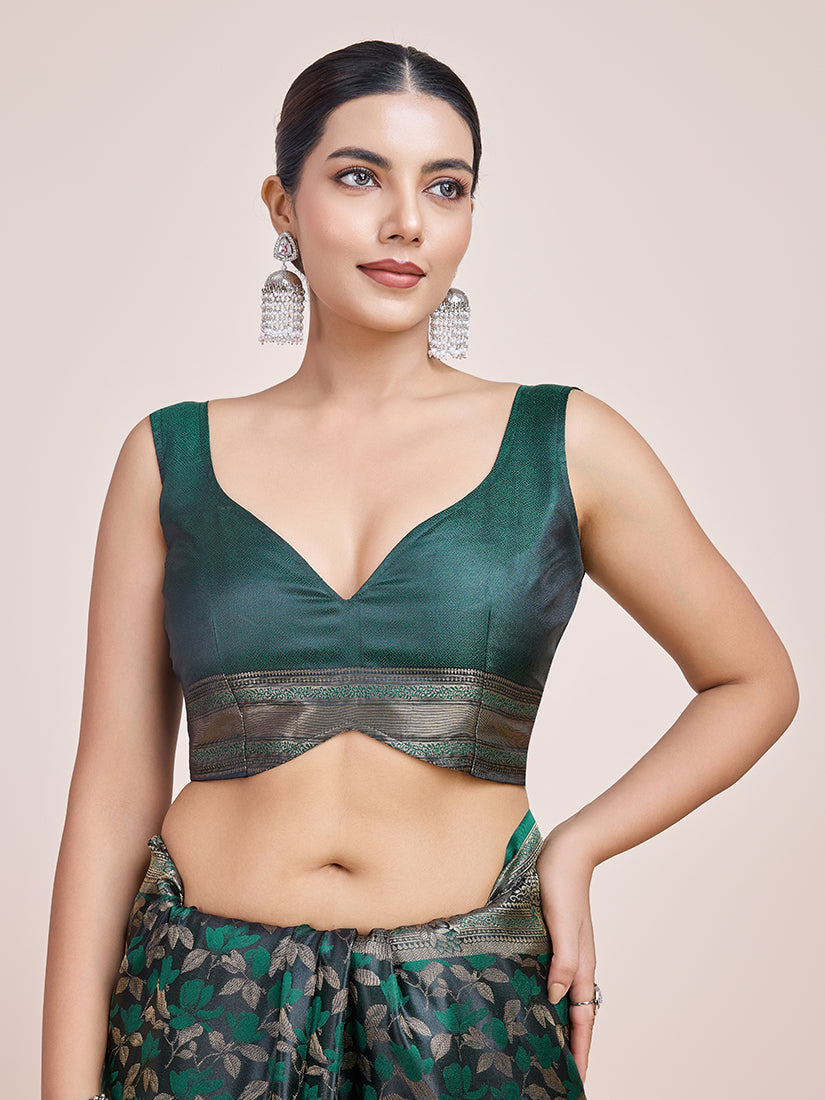 Dark Green Banarasi Satin Silk Saree with Zari Weaving