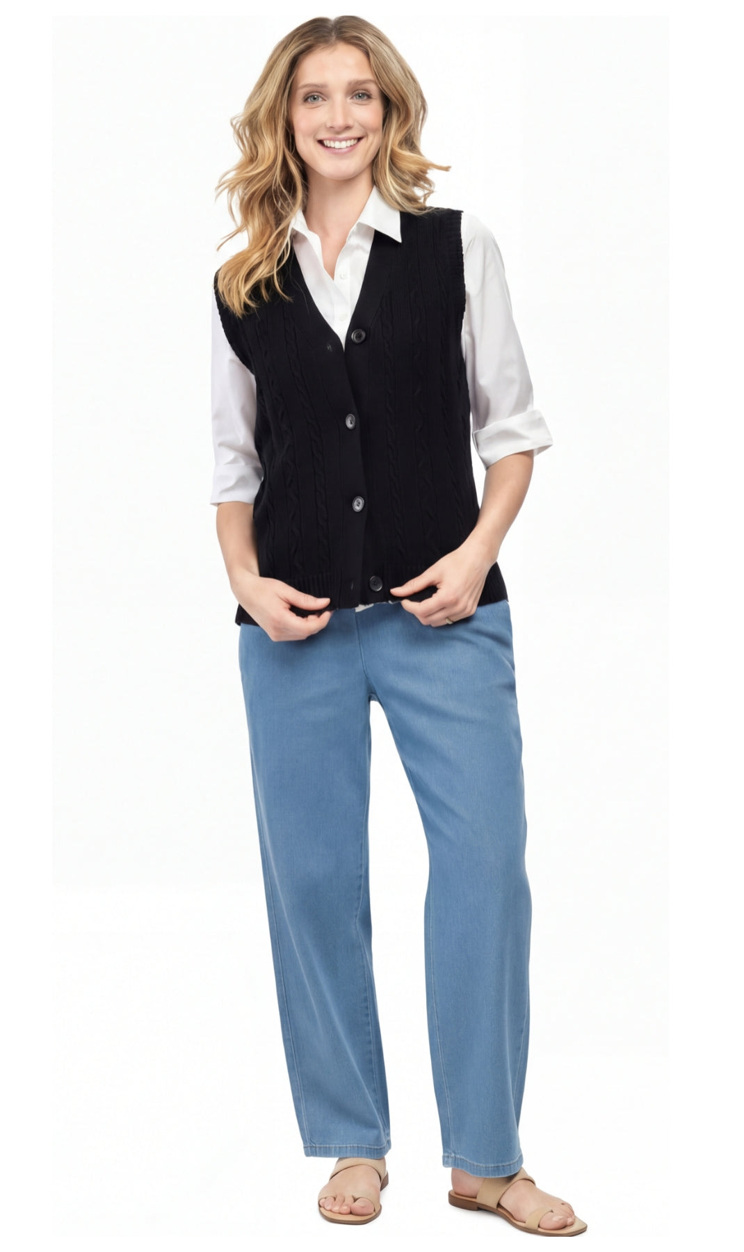 Women's Cable Knit Button Front Sweater Vest