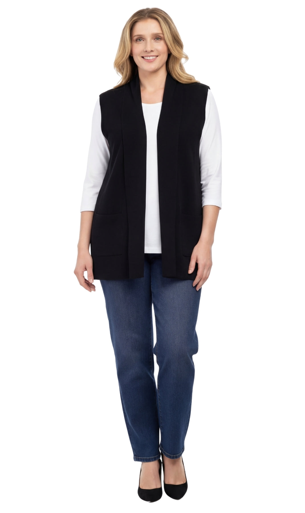 Women's Sleeveless Open Front Shawl Collar Vest Soft Knit Layer