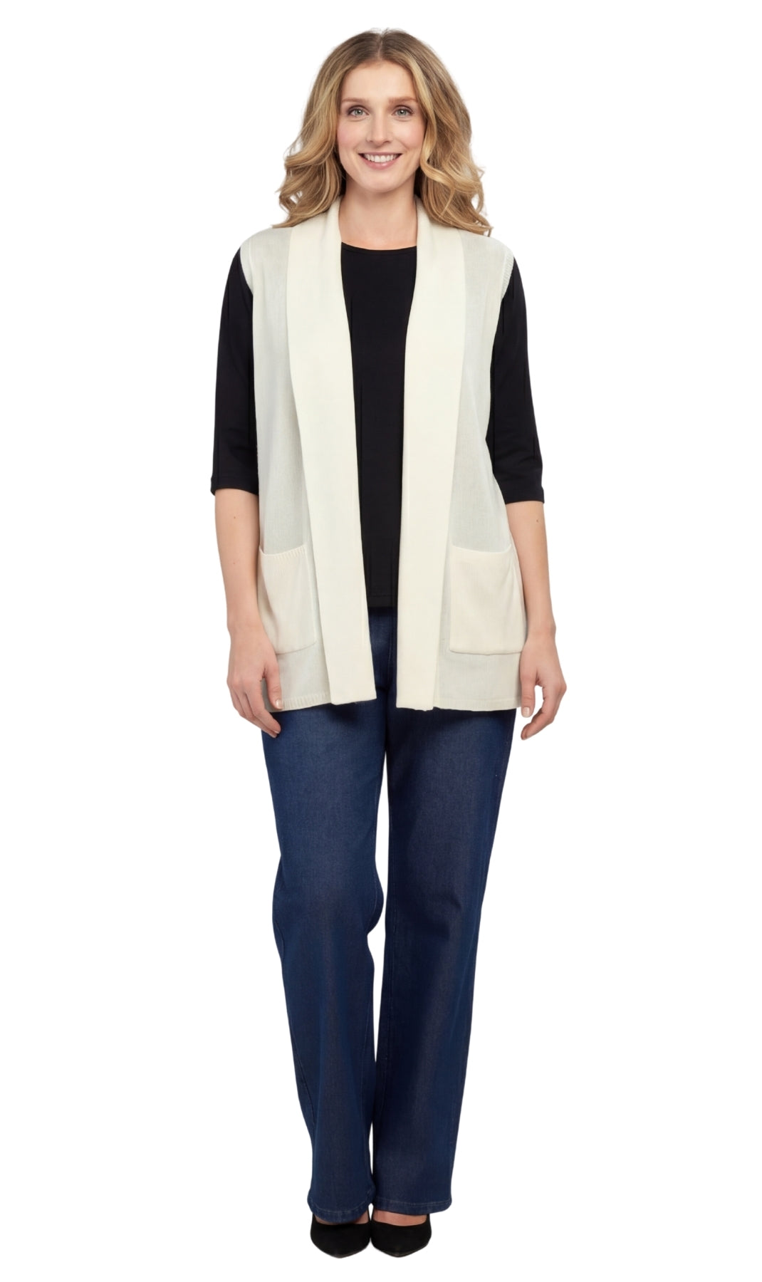 Women's Sleeveless Open Front Shawl Collar Vest Soft Knit Layer