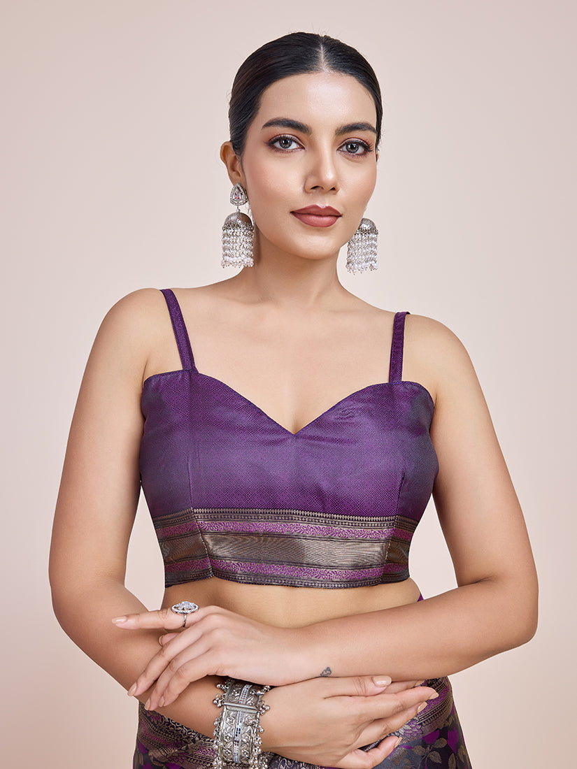 Dark Purple Banarasi Satin Silk Designer Saree with Zari Weave