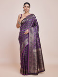 Dark purple Banarasi satin silk designer saree with ornate zari weaving