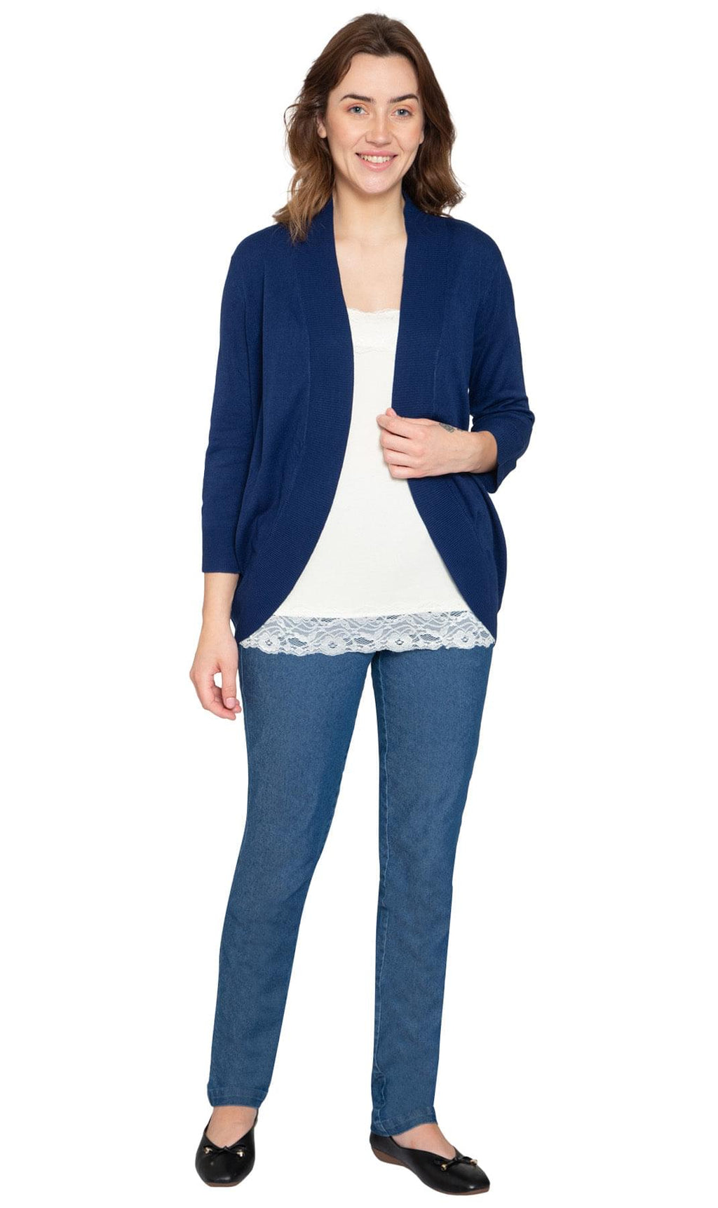 Women's Open Front Curved Hem Cardigan Soft Knit Layering Piece