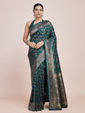 Dark teal Banarasi satin silk saree with elegant zari weaving