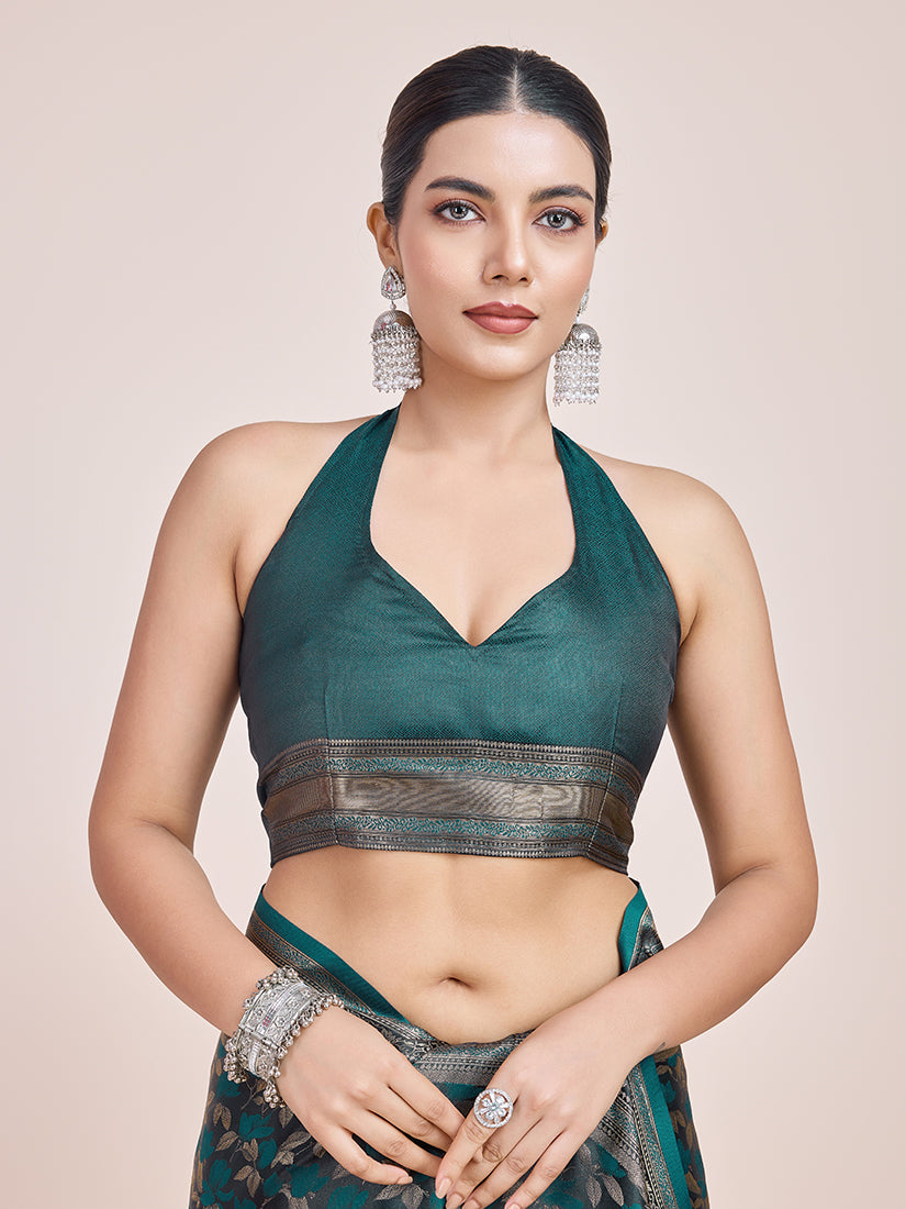 Dark Teal Banarasi Satin Silk Zari Woven Designer Saree