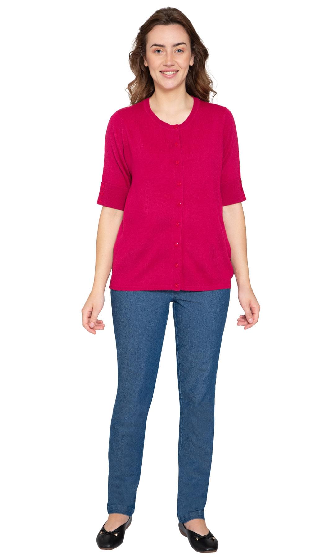 Women's Soft Knit Button Front Cardigan with Elbow Cuffs - additional view
