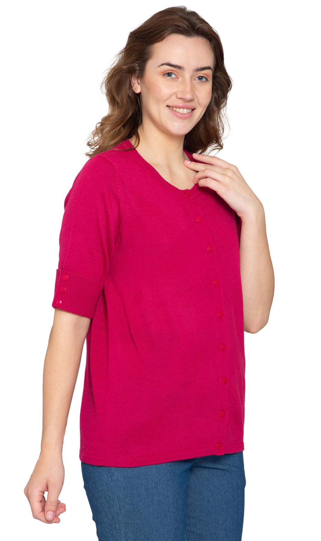 Women's Soft Knit Button Front Cardigan with Elbow Cuffs - styling view