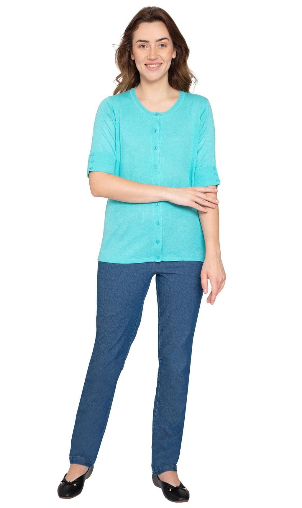 Women's Soft Knit Button Front Cardigan with Elbow Cuffs