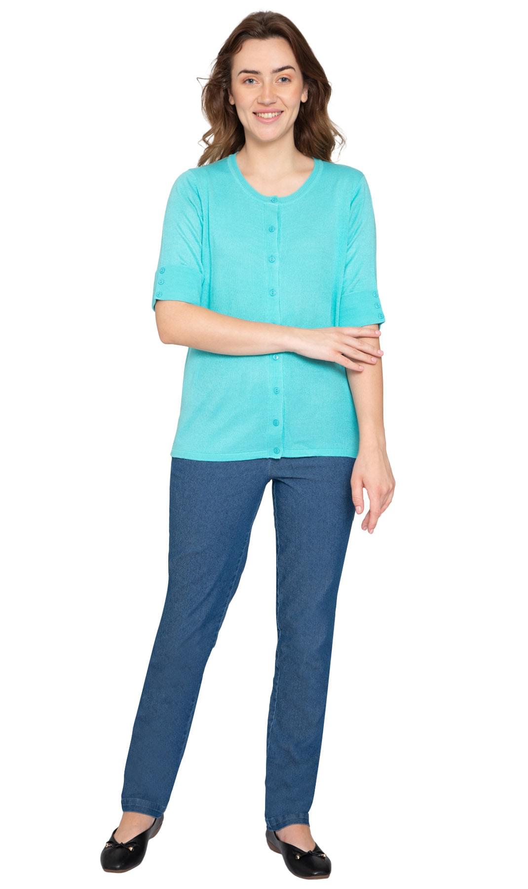 Women's Soft Knit Button Front Cardigan with Elbow Cuffs - back view